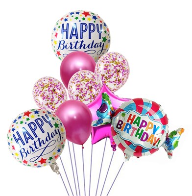 Н-р воздушных шаров Happy Birthday, фольгированные, латексные, с конфетти, Конфета 103124 - фото 13384