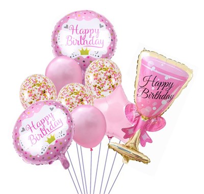 Н-р воздушных шаров Happy Birthday, фольгированные, латексные, с конфетти, Коктейль 103126 - фото 13386