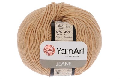 Пряжа YarnArt Jeans 55% хлопок/45% полиакрил 50гр № 07 бежевый 34442 - фото 15331
