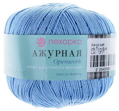 Пехорка Ажурная 100% хлопок 50гр цв. 05 голубой 34130 - фото 15859
