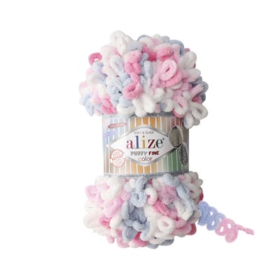 Пряжа Alize Puffy Fine Color 100г/14м №5945 розовый голубой белый 102170 - фото 15890
