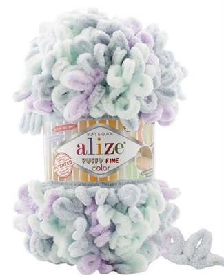 Пряжа Alize Puffy Fine Color 100% микрополиэстер 100г/14м №6466 светлая мята сиреневый  106224 - фото 18561