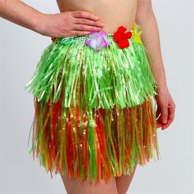 Гавайская юбка, 40см, двухцветная зелёно-разноцветная - фото 20458