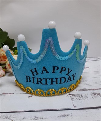 корона-ободок светящаяся Happy Birthday цв. голубой  - фото 22411
