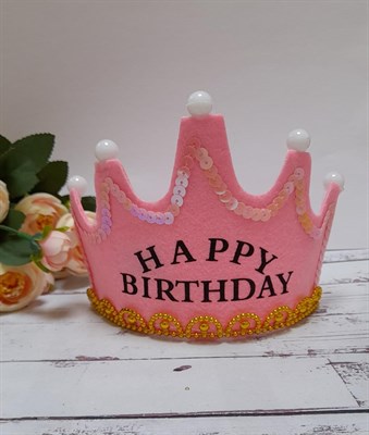 корона- ободок светящаяся Happy Birthday цв. розовый  - фото 22420