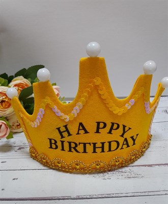 корона- ободок светящаяся Happy Birthday цв. желтый - фото 22463