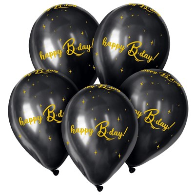 Шар латексный 12" HBD, пастель, н-р 5шт, черный 112684 - фото 26157