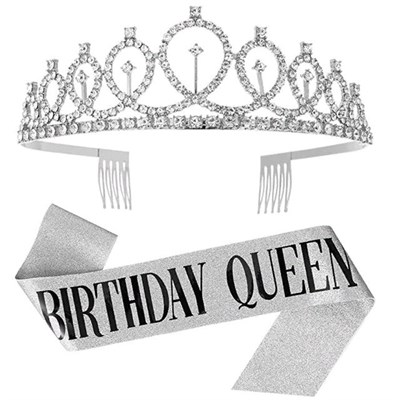 Н-р праздничный тиара и лента "Birthday Queen", цв серебро 113251 - фото 26634