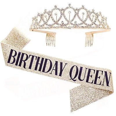 Н-р праздничный тиара и лента "Birthday Queen", цв золото 113254 - фото 26636