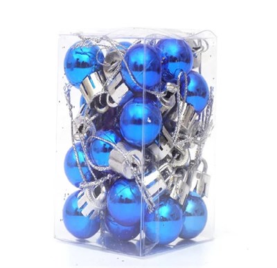 Н-р елочных шаров пластик 24шт, 2см, цвет синий - фото 27686