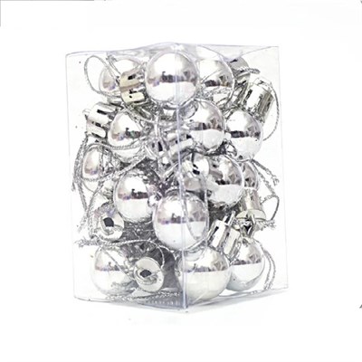 Н-р елочных шаров пластик 24шт, 2см, цвет серебро - фото 27700