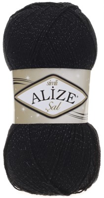 Пряжа Alize Sal Simli 95% акрил/5% металлик 100гр №60 Черный 114292 - фото 28135