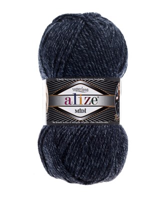 Пряжа Alize Superlana Midi 25% шерсть/75% акрил №805 Т.синий меланж 114306 - фото 28607