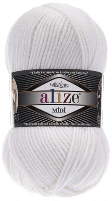 Пряжа Alize Superlana Midi 25% шерсть/75% акрил №55 Белый 114313 - фото 28613