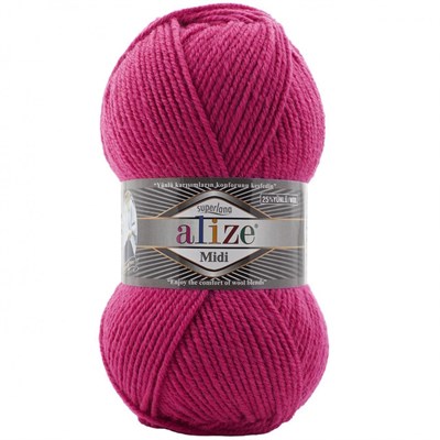 Пряжа Alize Superlana Midi 25% шерсть/75% акрил №798 Малиновый 114320 - фото 28619