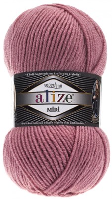 Пряжа Alize Superlana Midi 25% шерсть/75% акрил №204 Т.пудра 114341 - фото 28631
