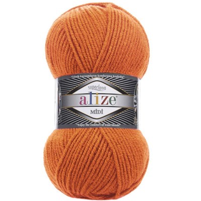 Пряжа Alize Superlana Midi 25% шерсть/75% акрил №225 Оранжевый 114346 - фото 28636