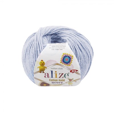 Пряжа Alize Cotton Gold Hobby new 55% хлопок/45% акрил, 50г №513 Нежно-голубой - фото 29874