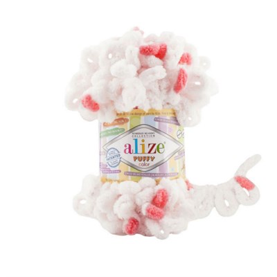 Пряжа Alize Puffy Color 100% Микрополиэстер 100гр №6490 белый/красный 118931 - фото 33891