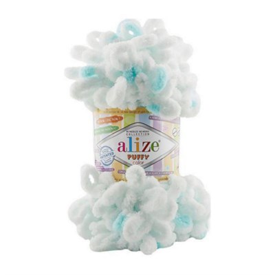 Пряжа Alize Puffy Color 100% Микрополиэстер 100гр №6491 белый/мятный 118934 - фото 33894