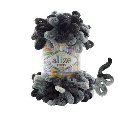 Пряжа Alize Puffy Color 100% Микрополиэстер 100гр №6532 серо-черный 119006 - фото 33959