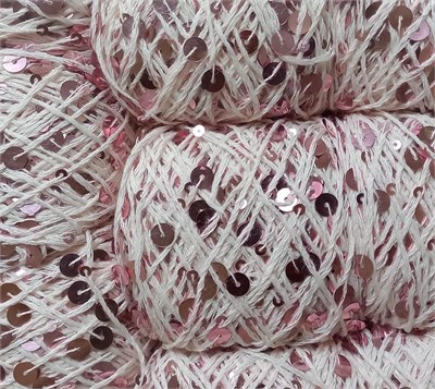 Пряжа "Королевская" с пайетками 100% хлопок, 50г/120м № AJ040 цв св.розовый, пайетки розовый 120569 - фото 36171