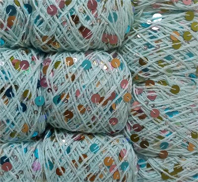 Пряжа "Королевская" с пайетками 100% хлопок, 50г/120м № AJ137 цв св.бирюзовый, пайетки микс 120570 - фото 36172