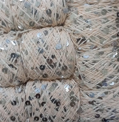 Пряжа "Королевская" с пайетками 100% хлопок, 50г/120м № AJ100 цв св. бежевый, пайетки серебро 120573 - фото 36342