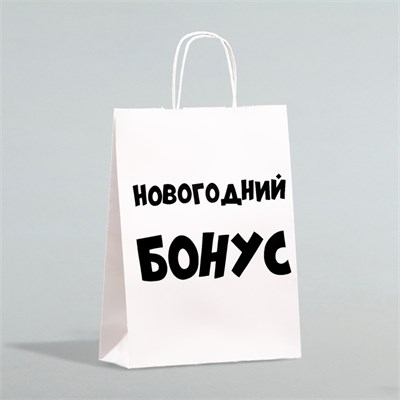Пакет бумажный подарочный новогодний крафт «Новогодний бонус», белый, 28*24*14см 121219 - фото 38138