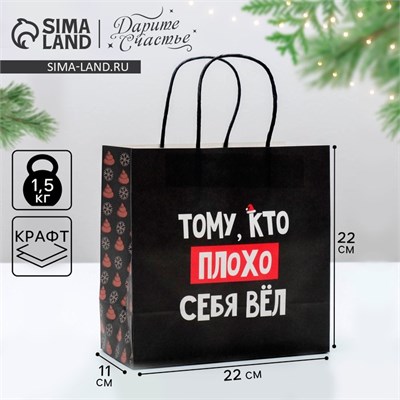 Пакет подарочный новогодний «Кто плохо себя вёл», 22*22*11см 121421 - фото 38297