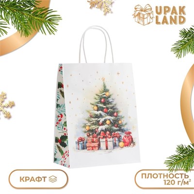 Пакет бумажный подарочный новогодний крафт "Подарки под ёлкой" 27*21*11см 121950 - фото 38748
