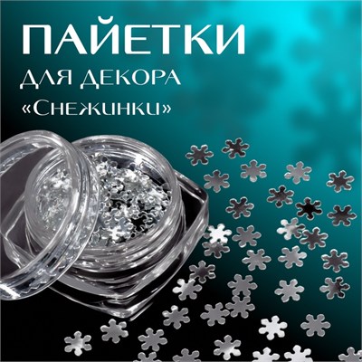 Пайетки д/декора «Снежинки», цв серебристый 122240 - фото 38993
