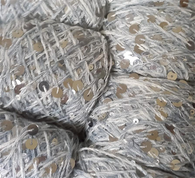 Пряжа "Королевская" с пайетками 100% хлопок, 50г/120м № AW014 цв св.серый/белый, пайетки серебро 122836 - фото 39630
