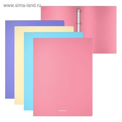 Папка на 4 кольцах А4, ErichKrause Matt Pastel, 24мм, 600мкм, матовая, микс 122931 - фото 39711