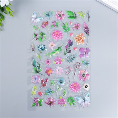 Наклейка пластик объёмные "Бабочки и цветочки" МИКС 14,5*25см 123149 - фото 39918