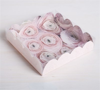 Коробка д/печенья, кондитерская упаковка с PVC крышкой, «Цветы», 13*13*3см 123888 - фото 41041