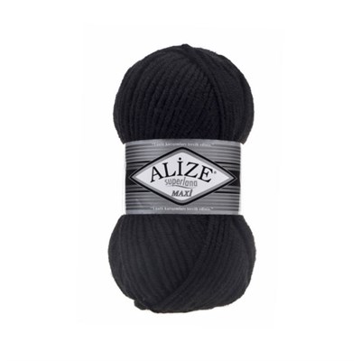 Пряжа Alize Superlana Maxi 25% шерсть/75% акрил 100г №60 Черный 118968 - фото 41998