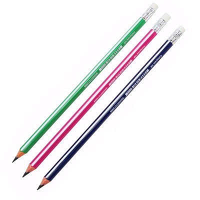 Карандаш чернографитный, Calligrata, HB, заточенный, трёхгранный с полоской, с резинкой, пластик, 1ш 125516