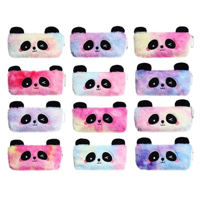 Пенал школьный меховой на молнии Calligrata «Панда», пушистый, с ушками, МИКС 1шт 125578