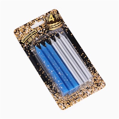 Свеча д/торта «Спарк», 12шт, 8см, синий и серебряный металлик 125656