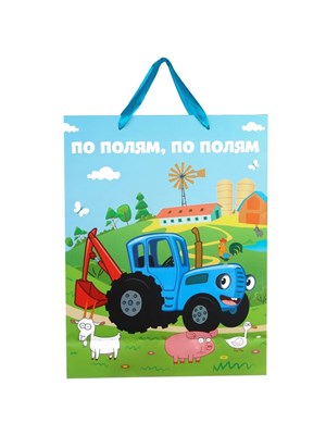 Пакет подарочный «По полям», 31*40*11.5см, упаковка, Синий трактор 125766