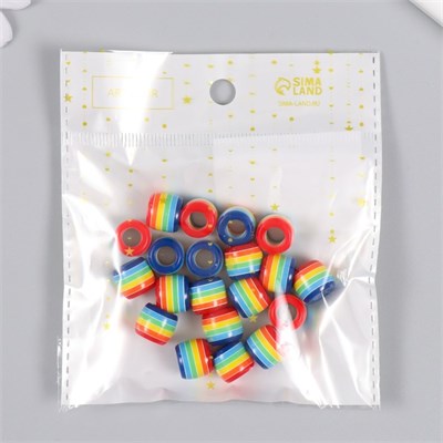 Бусины д/творчества пластик «Полосатый цилиндр с синим», н-р 20шт, 1*1.2*1.2см 125777