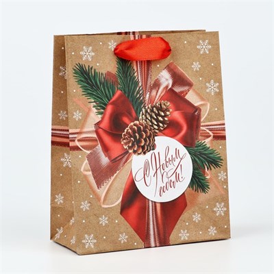Пакет подарочный новогодний крафтовый «С Новым годом», S 15*12*5.5см 125829