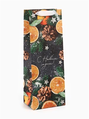 Пакет подарочный под бутылку крафтовый «Новогоднее настроение», 13*35*10см 125880