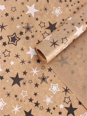 Бумага упаковочная крафт «Звезды», белый/графитовый, 0.72*10±5%м 125941
