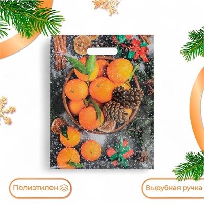 Пакет подарочный новогодний «Мандарины», полиэтиленовый с вырубной ручкой, 40*31см 126066