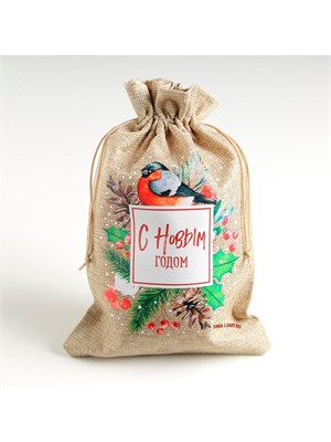 Мешочек новогодний подарочный с термонаклейкой «Снегирь», 20*30см 126158