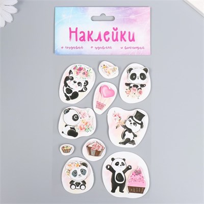 Картонные наклейки д/декора «Цветочные панды», 2 слоя, 17*12см 126202