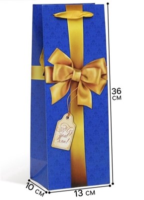 Пакет подарочный под бутылку, упаковка, «С бантом», 36*13*10см 126306