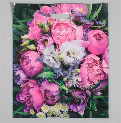 Пакет «Пионы», полиэтиленовый с вырубной ручкой, 38*45см, 60мкм 126307